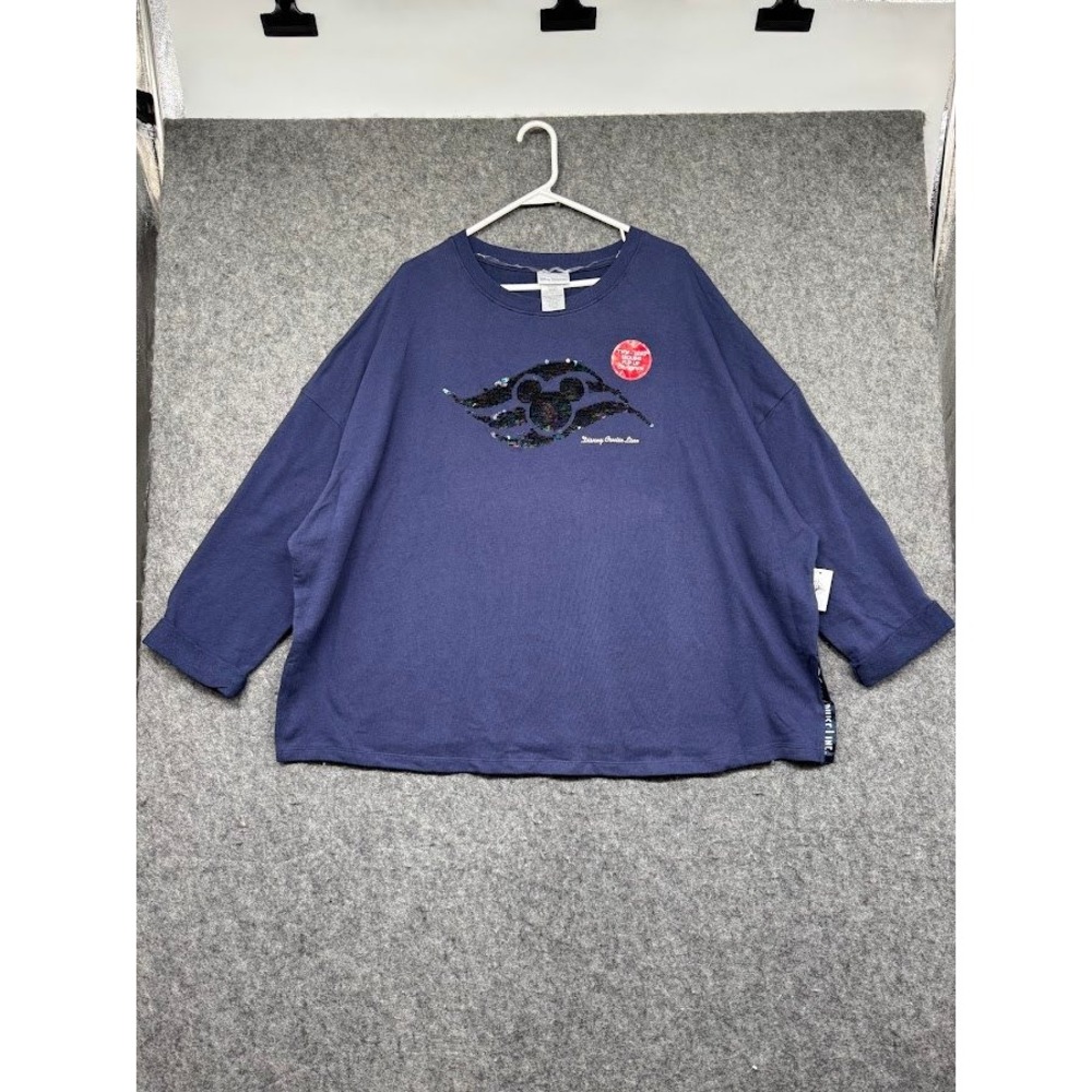 Disney Cruise Line Navy Blue Reversible Sequin Mickey Sweatshirt Women 2X NEW